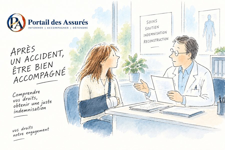 Victime accompagnée par un médecin conseil lors d’une expertise médicale après un accident